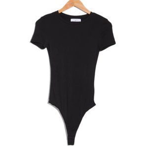 ELODIE Crew Neck Rib Knit Bodysuit Black (M)|*DRESS UP or DRESS DOWN-DAY or NITE